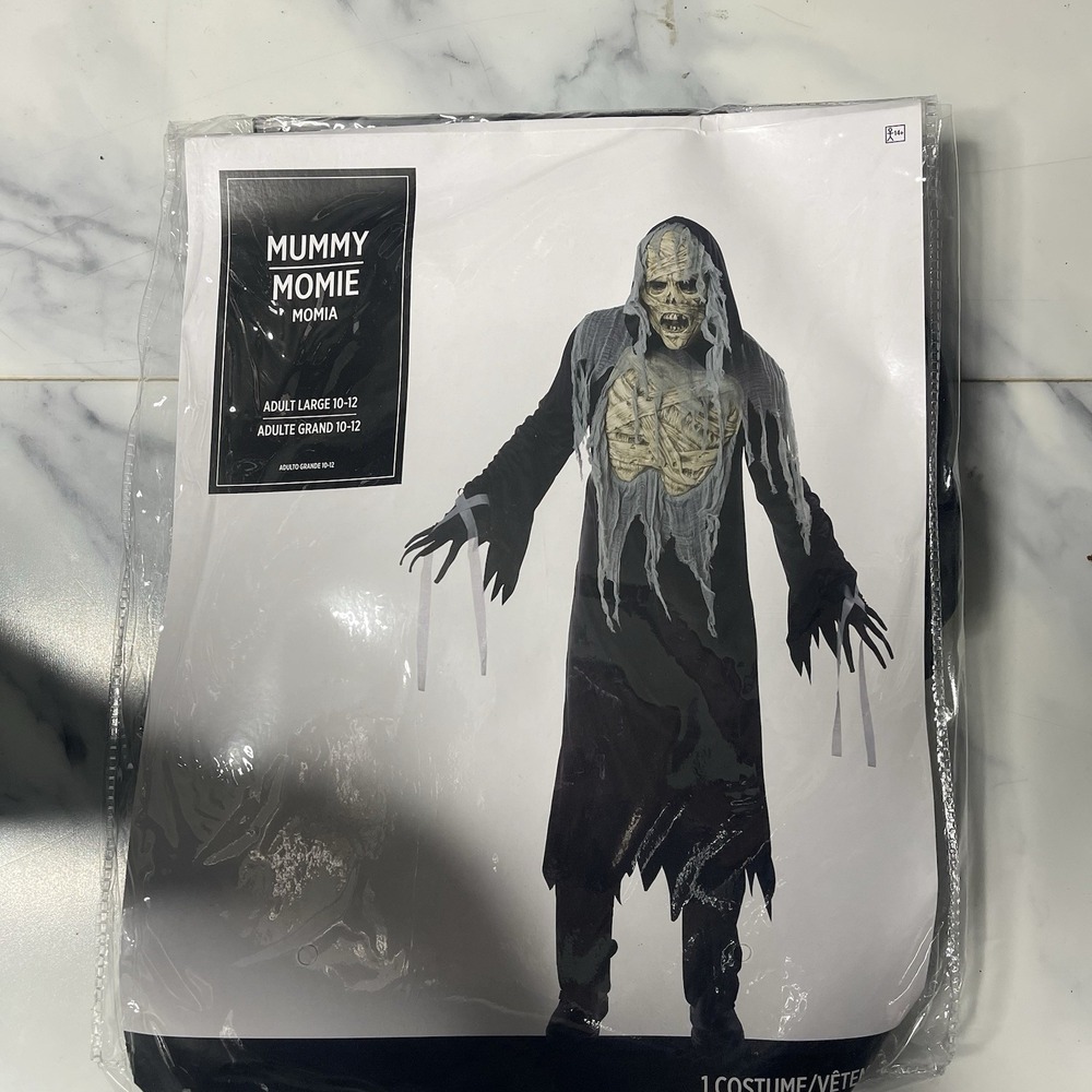 Adult Mummy Costume Size large 10-12  Halloween Mask, Robe, &‎ Gloves